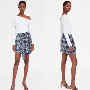 ZARA Blue & White Plaid Frill Skirt